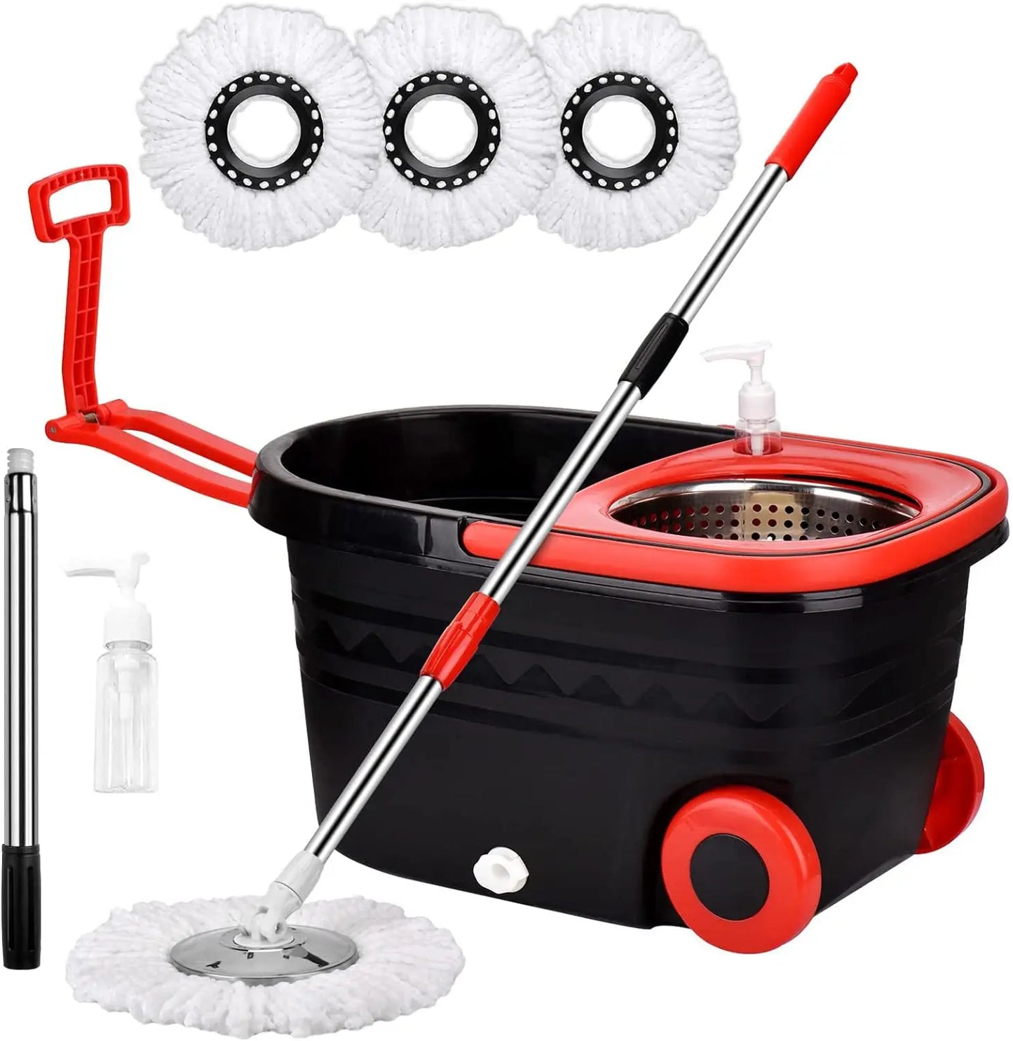 360 Spin Mop Bucket Wrings System With Wheels Extendable Handle Microfiber