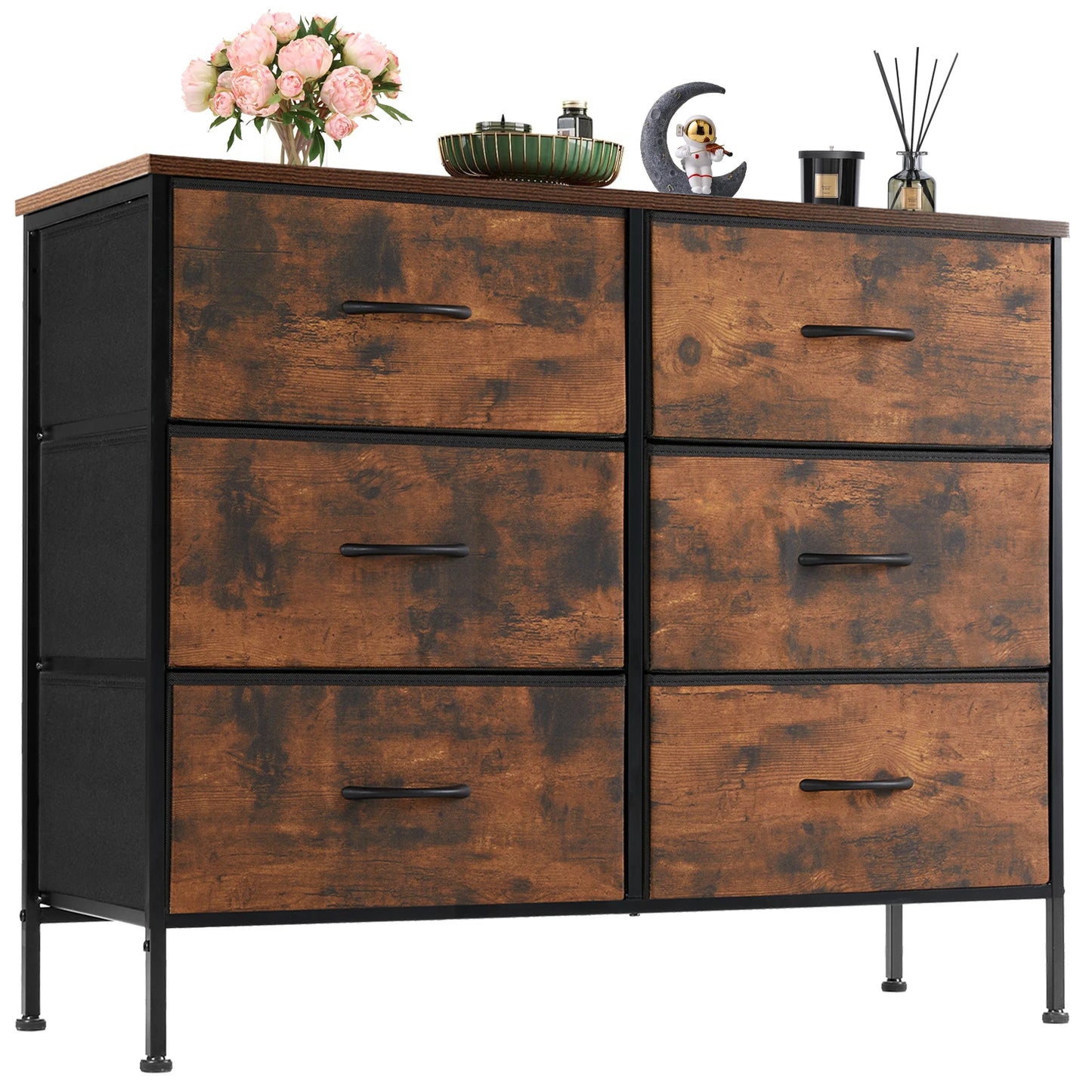 JHK 6 Fabric Drawers Nightstand With Storage For Bedroom