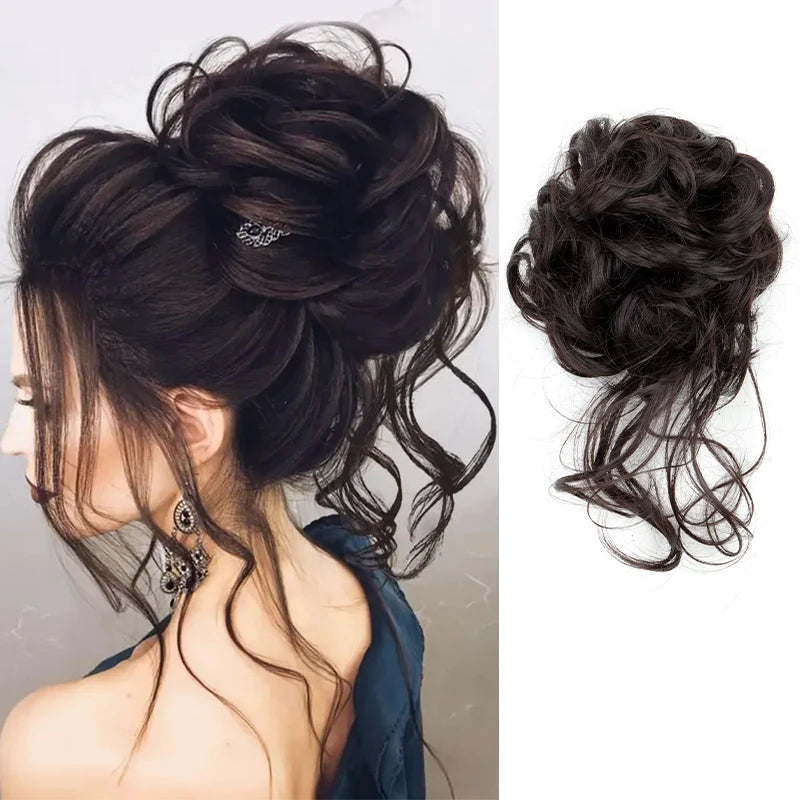 Synthetic Elegant Messy Curly Elastic Rubber Band Hair Bun
