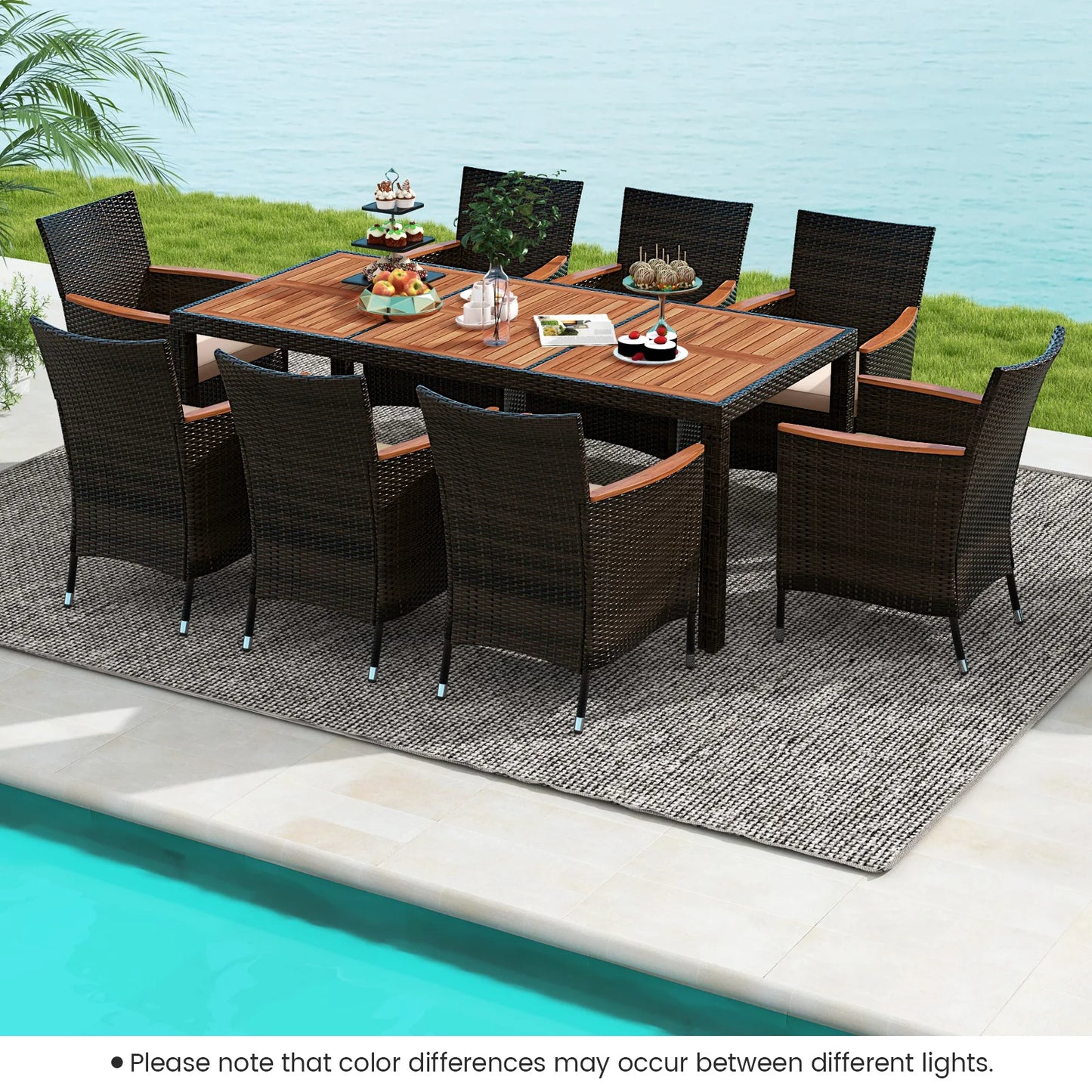 HOMASIS Patio Wicker Dining Set With Acacia Wood Table