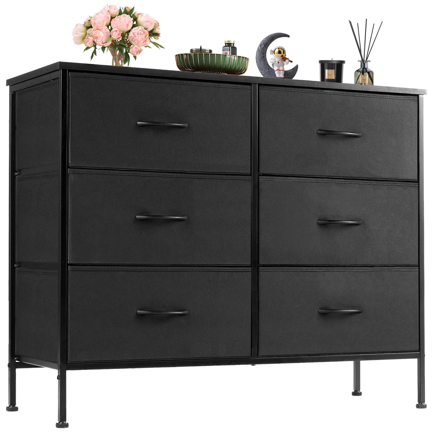 JHK 6 Fabric Drawers Nightstand With Storage For Bedroom
