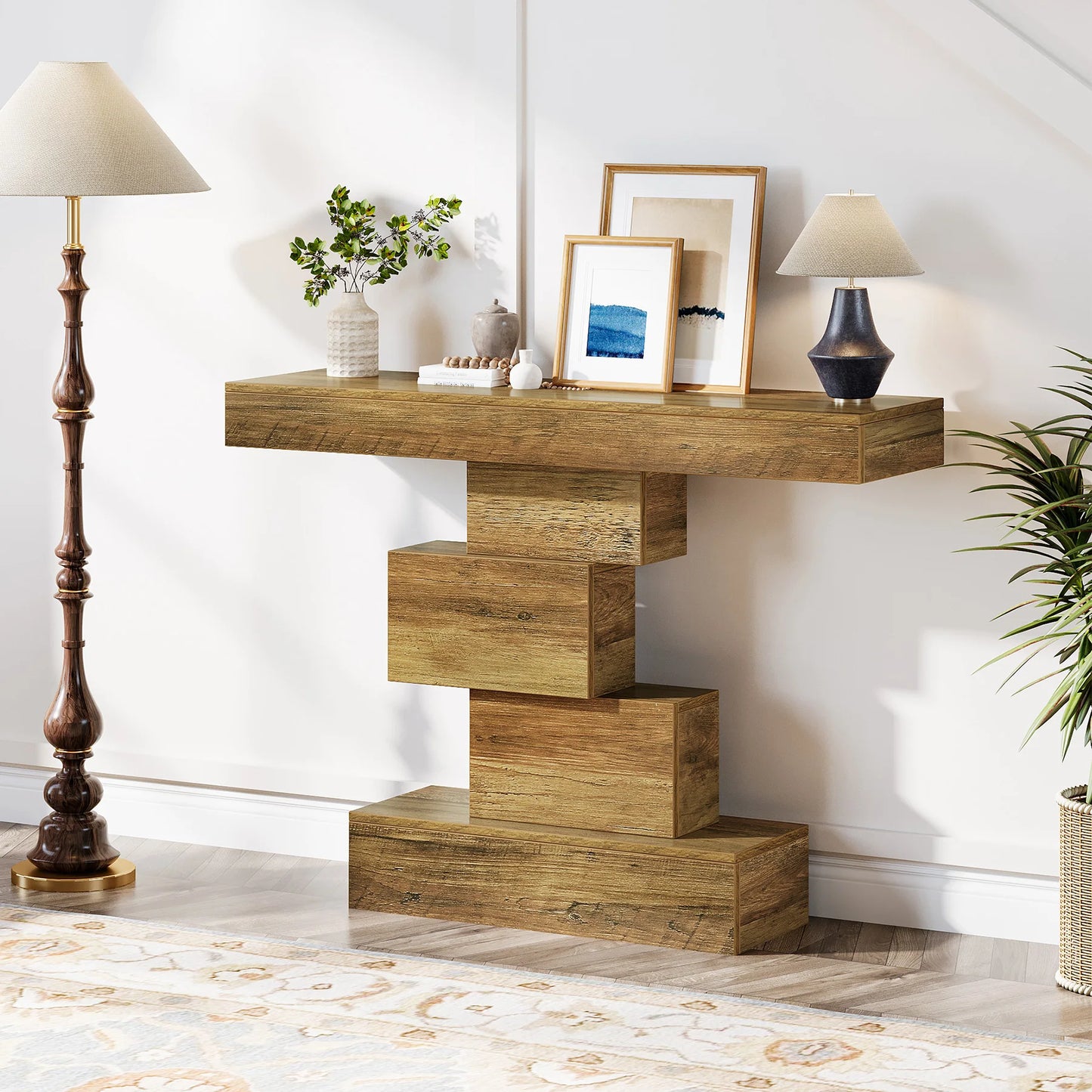 Tribesigns Farmhouse Console Table With Geometric Base