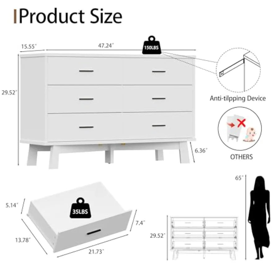 Modern 6 Drawer Dresser With X Shaped Base For Bedroom