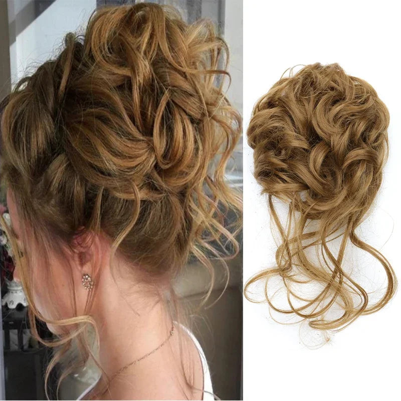 Synthetic Elegant Messy Curly Elastic Rubber Band Hair Bun