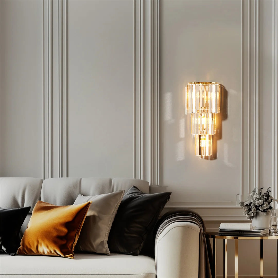 LUVODI Modern Crystal Wall Lamp 3 Layer Sconce With E14 LED