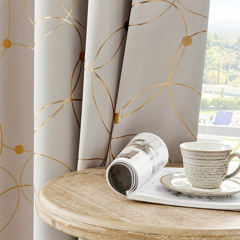 Golden Wave and Circle Blackout Curtains 2 Pack with Grommet