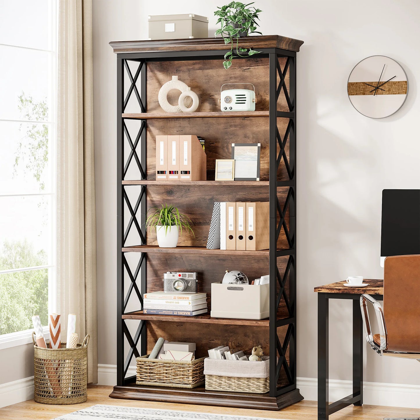 Tribesigns 5 Tier Floor Standing Bookcase Industrial Bookshelf