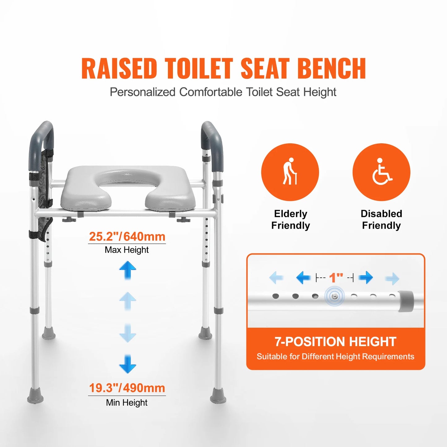 SucceBuy Raised Toilet Seat With 7-Position Height Adjustment Aluminum Frame
