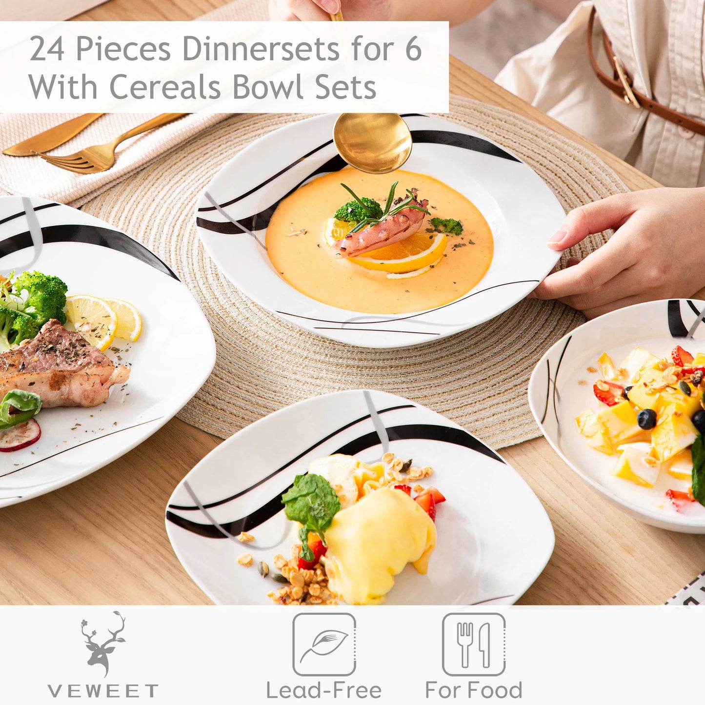 Malacasa Fiona Porcelain Dinnerware Set Dinner Plates Dessert Plates