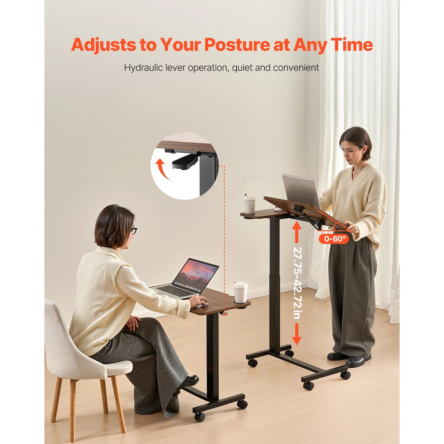 SucceBuy Overbed Table Mobile Bedside Desk With Height Adjustable Laptop