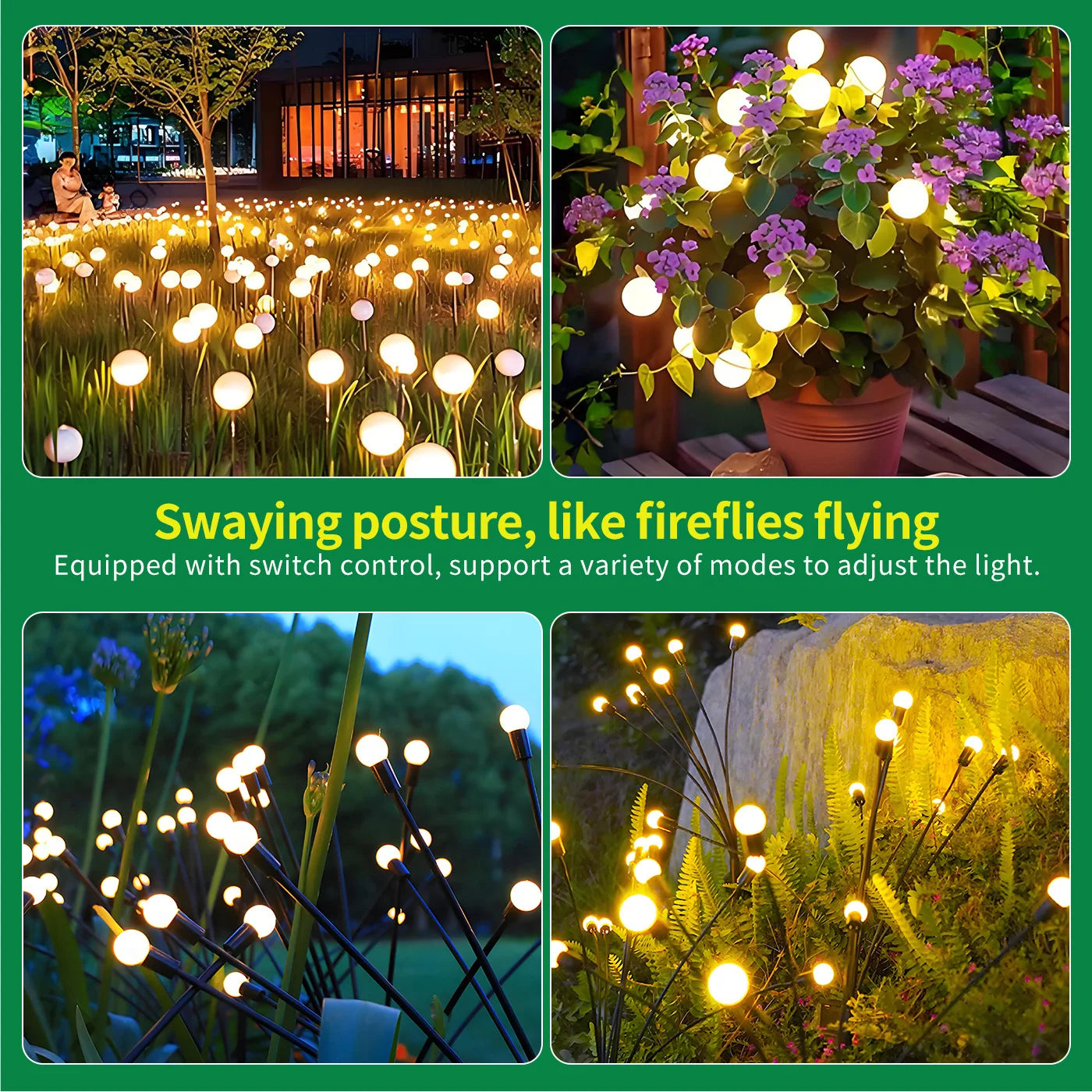 8 Head Solar Firefly Lights LED Outdoor Garden Lights Waterproof