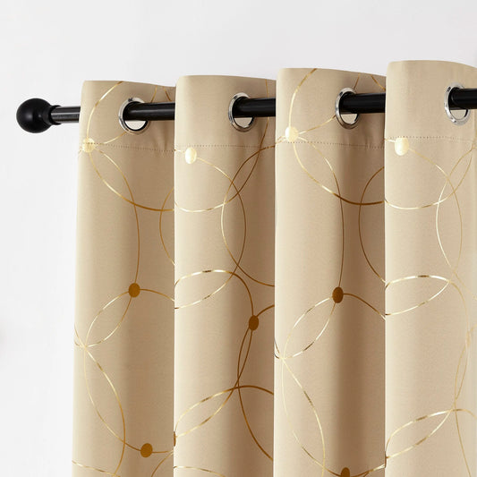 Golden Wave and Circle Blackout Curtains 2 Pack with Grommet