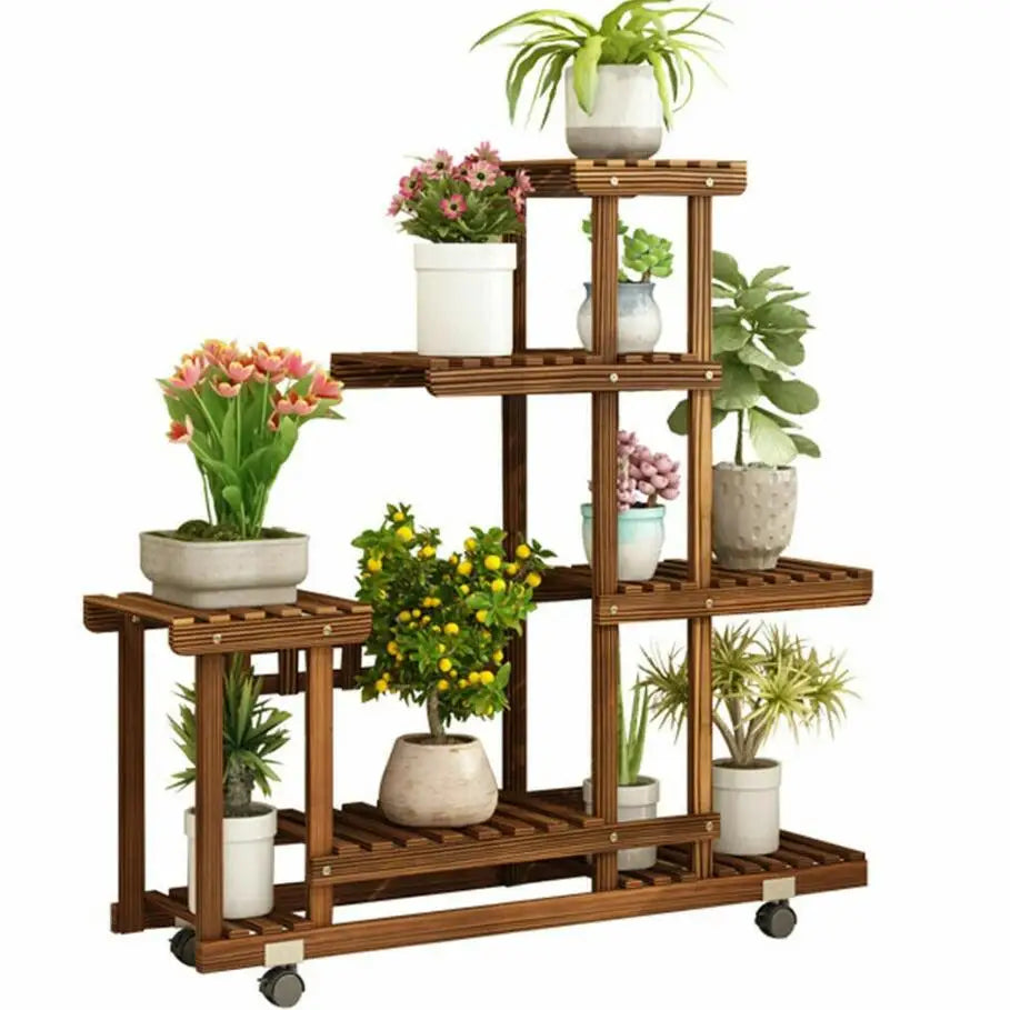 Wisfor Multi Layer Wood Plant Stand Rack With Wheels