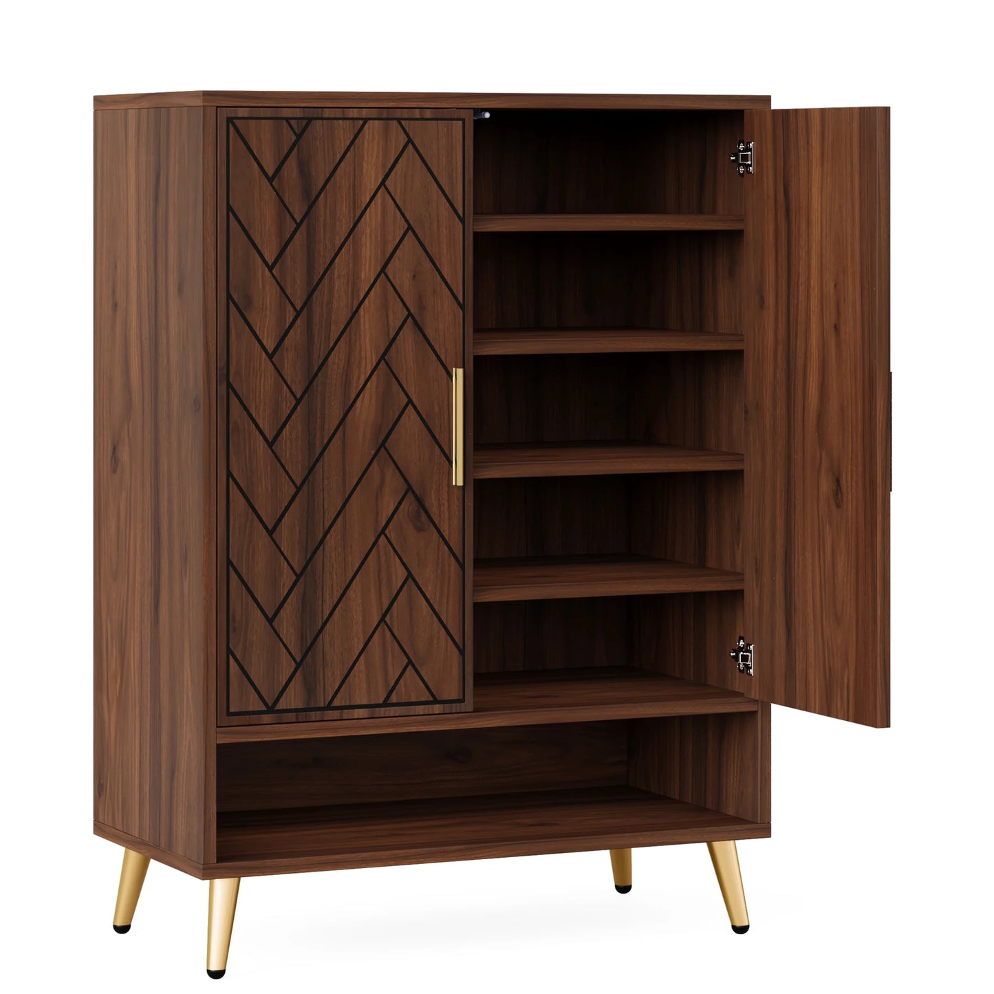Tribesigns 6 Tier Shoe Cabinet With Doors Walnut Wood Entryway Storage