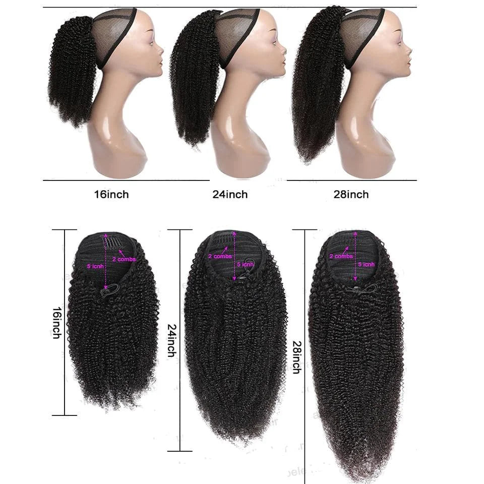 Uesoels Curly Deep Wave Drawstring Ponytail Extension Clip In Remy Human Hair