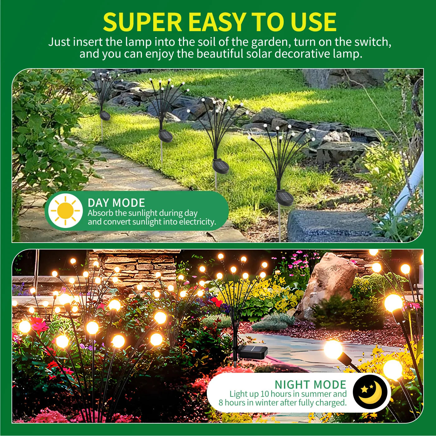 8 Head Solar Firefly Lights LED Outdoor Garden Lights Waterproof