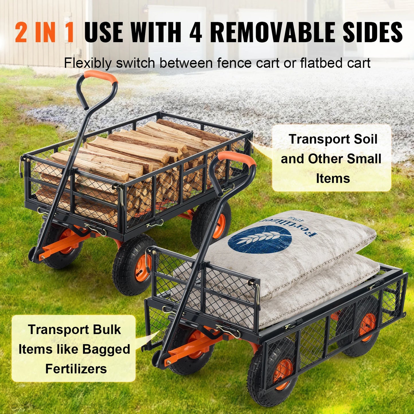SucceBuy Garden Cart Sturdy Utility Wagon With Dump Cart Capacity