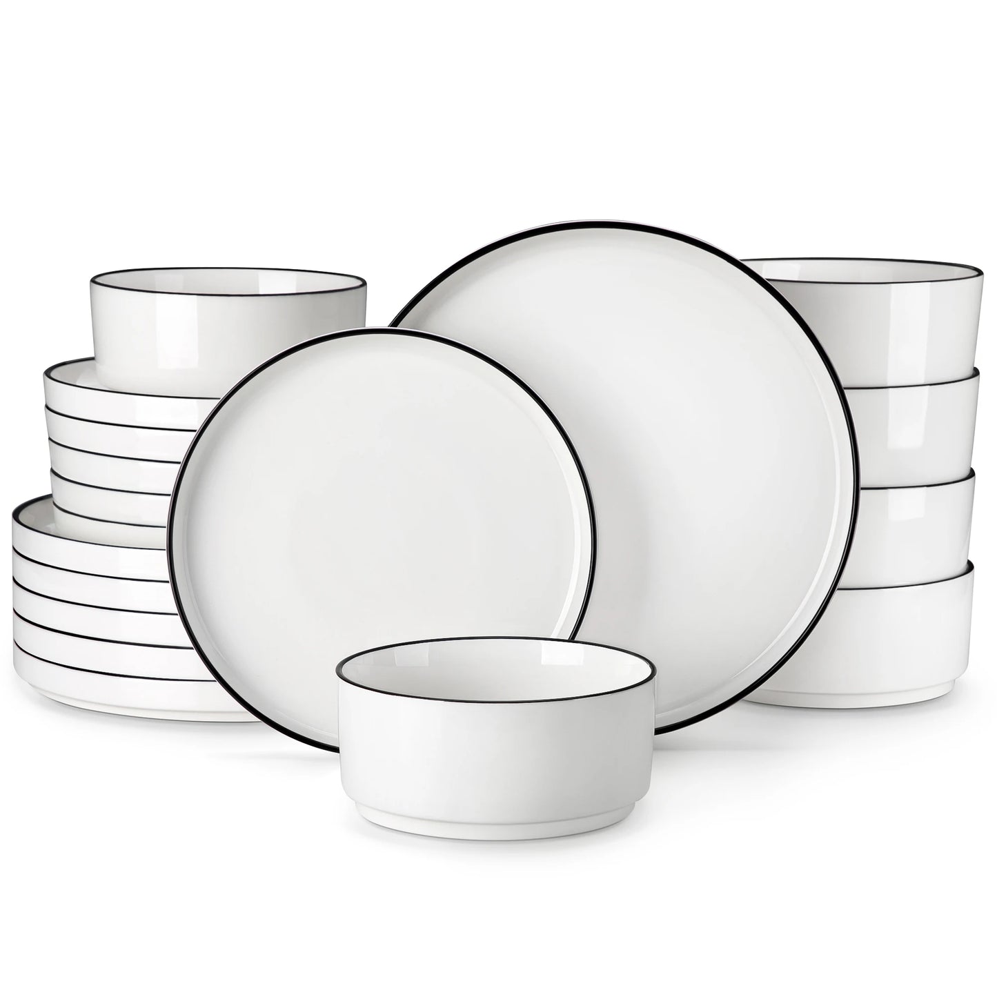 MALACASA Ceramic Dinner Plate Set Rimmed Edge Dinnerware