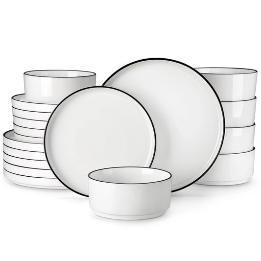 MALACASA Ceramic Dinner Plate Set Rimmed Edge Dinnerware
