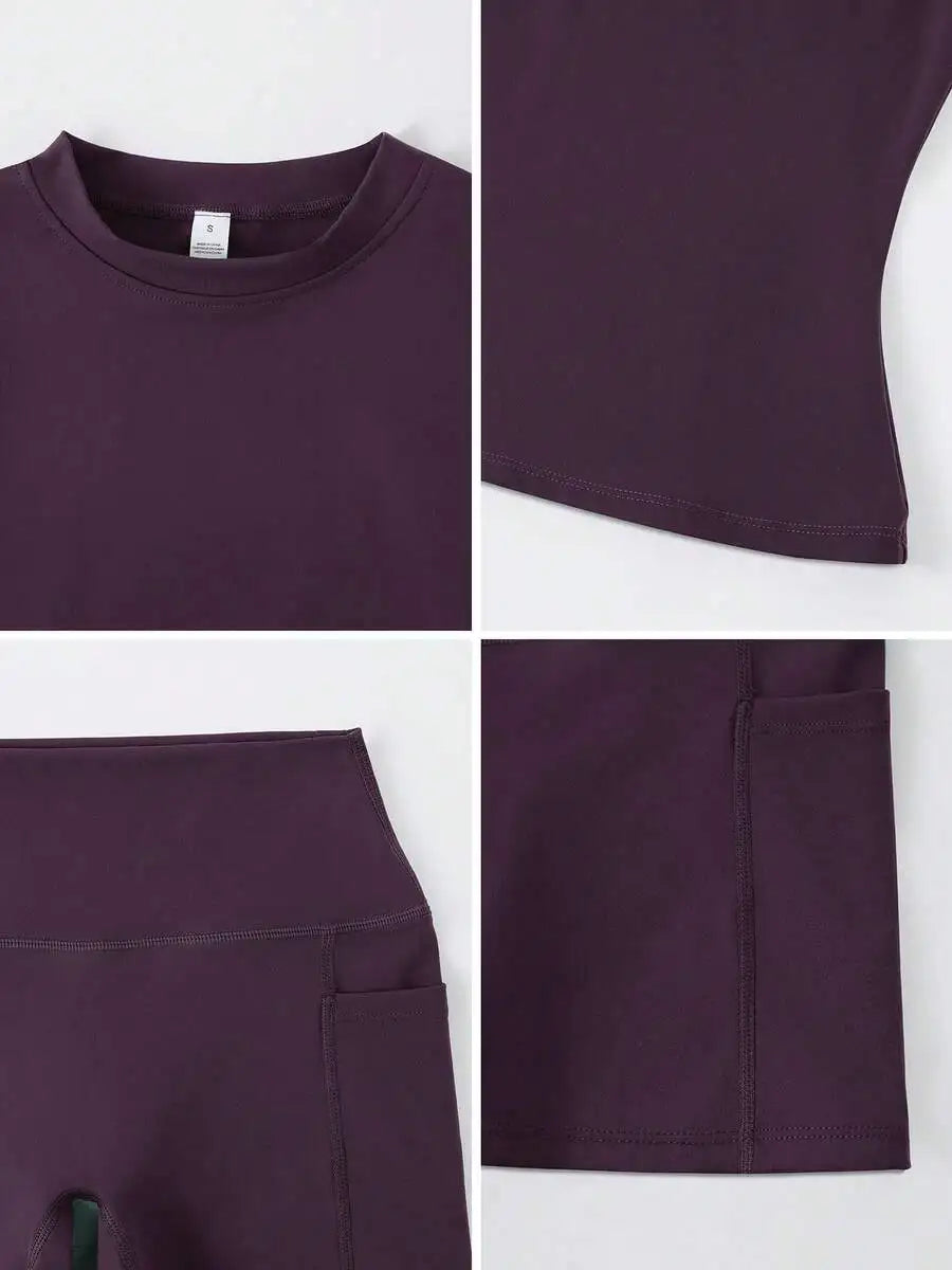 Womens High Waist Tummy Control Butt Lifting Short Sleeve Set