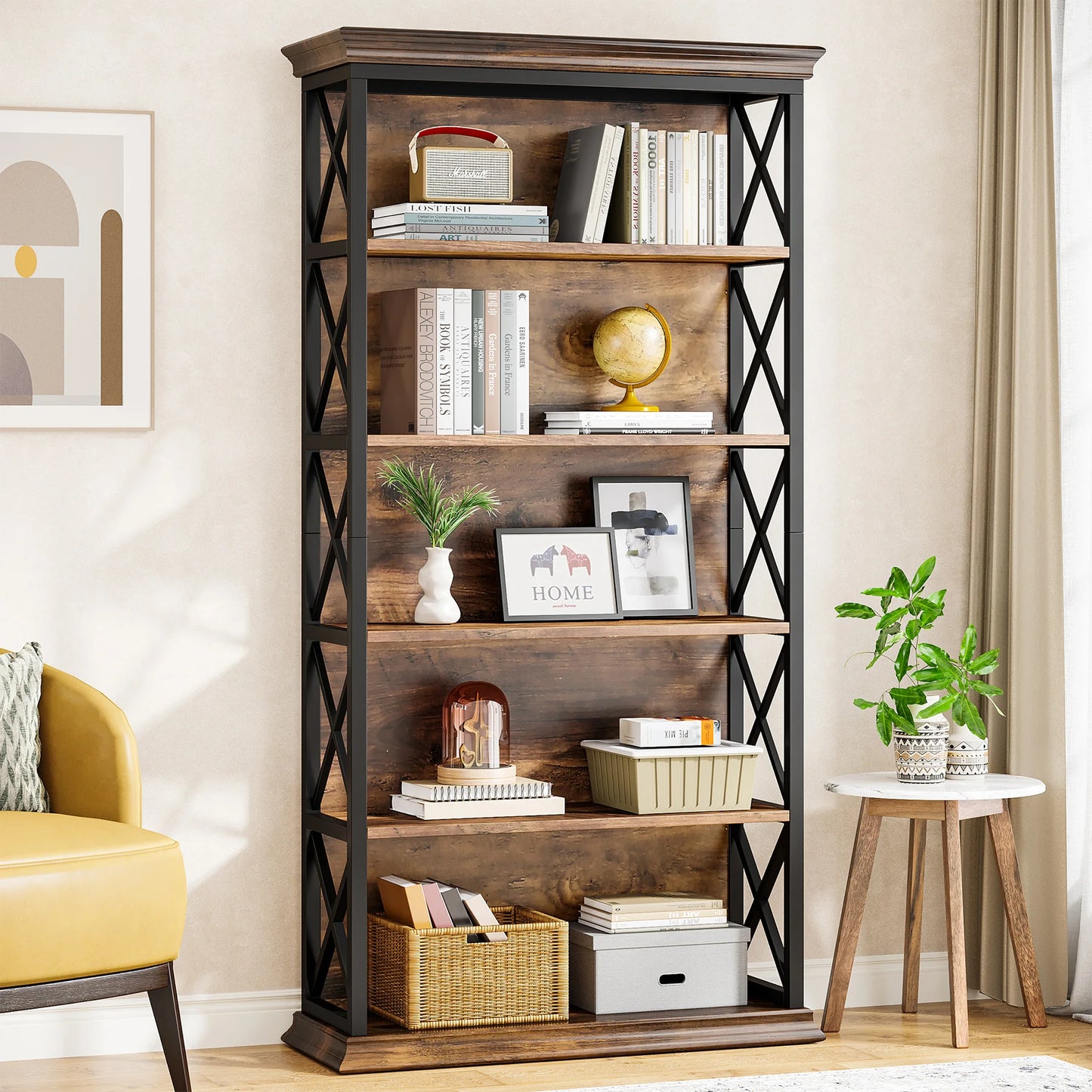 Tribesigns 5 Tier Floor Standing Bookcase Industrial Bookshelf