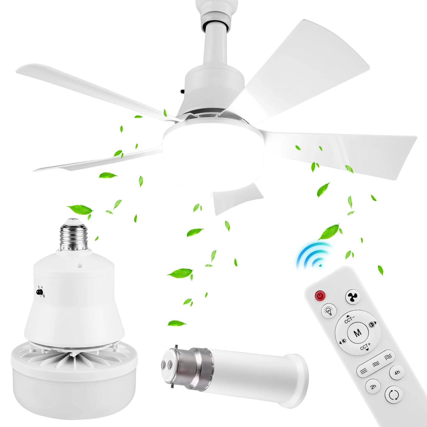 APWIKOGER Socket Ceiling Fan With Light Remote Dimmable LED