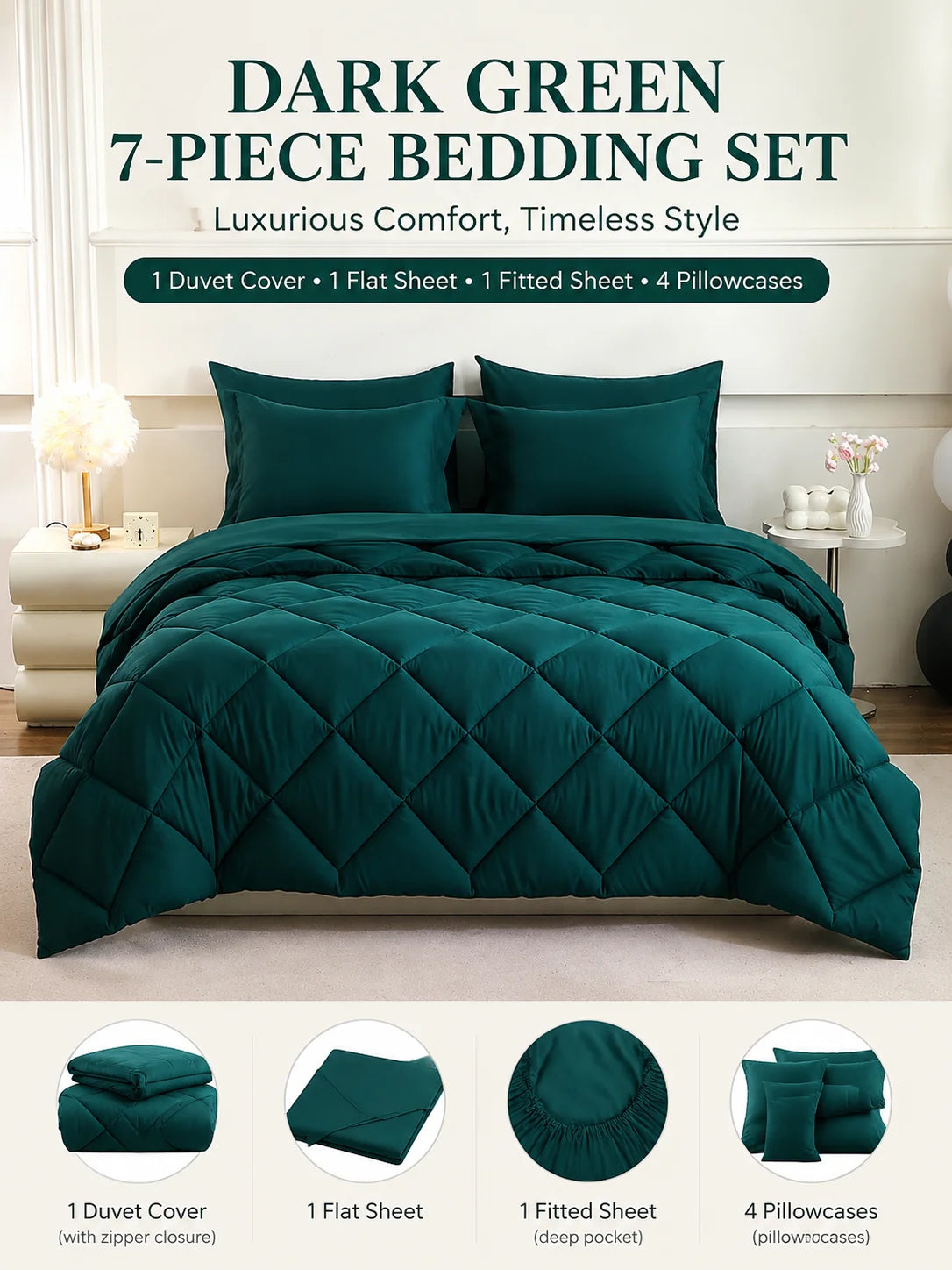 EasYum 100 Percent Polyester Bedding Sets 7 Piece Comforter Quilt