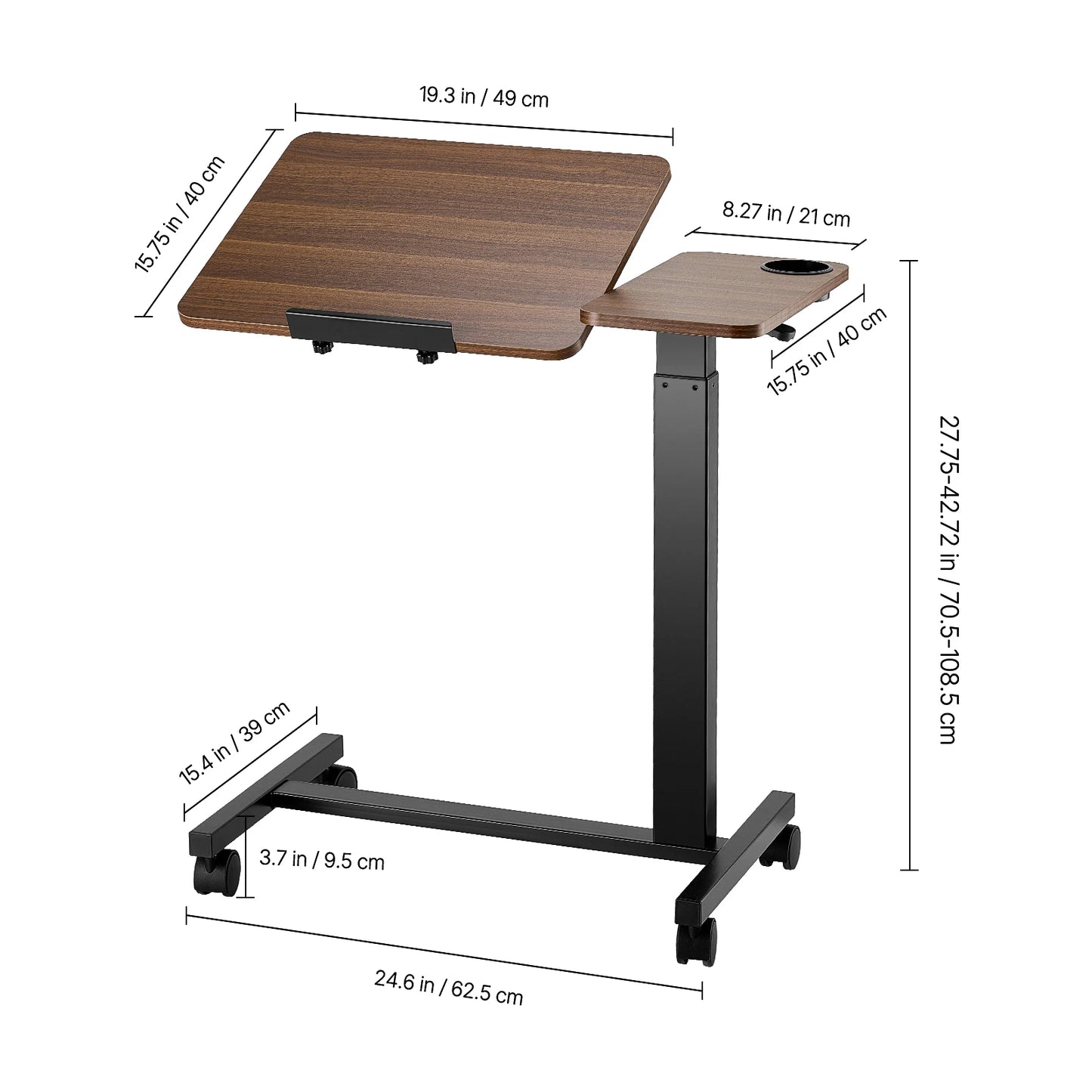 SucceBuy Overbed Table Mobile Bedside Desk With Height Adjustable Laptop