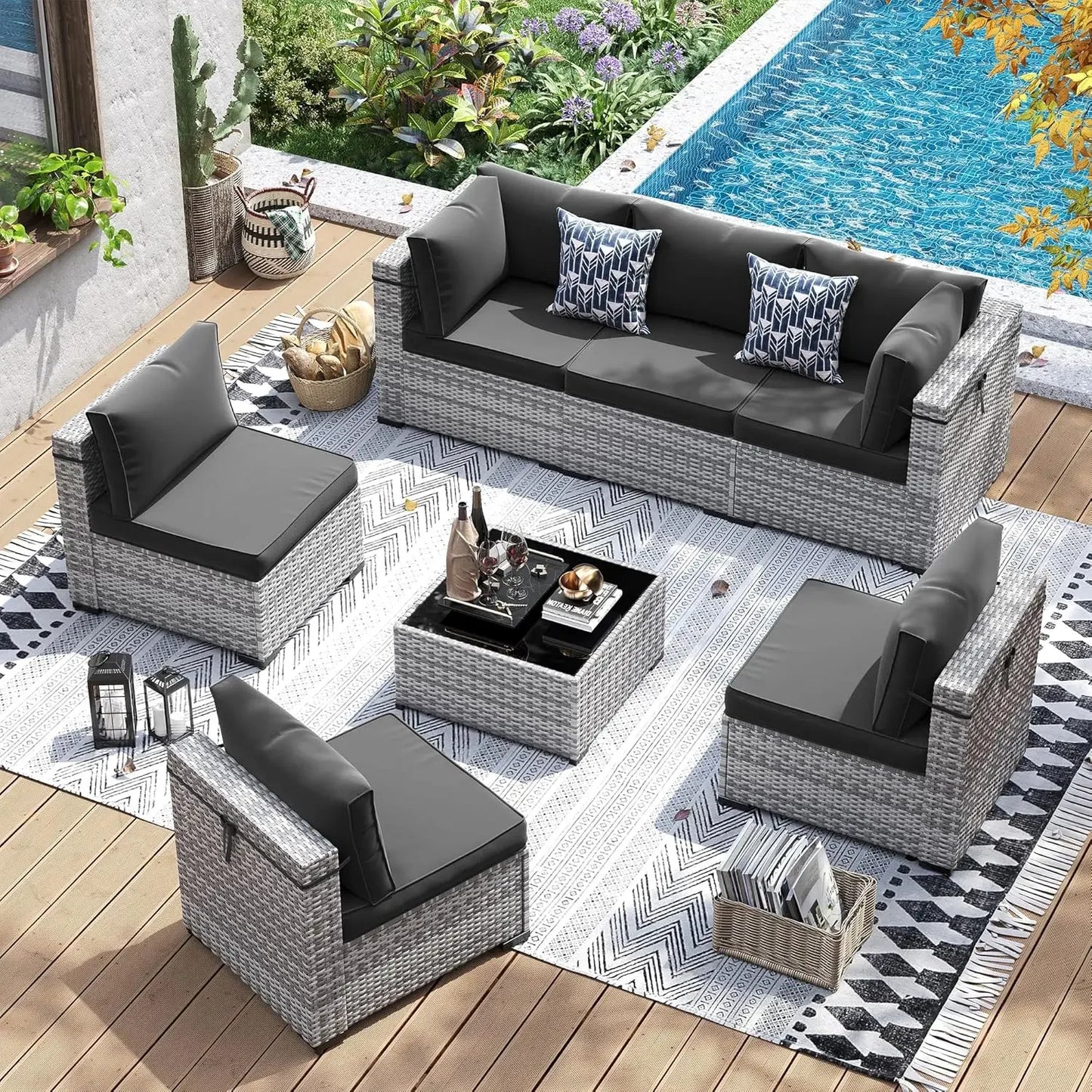 Patio Furniture Set PE Wicker Sectional Sofa With Tea Table