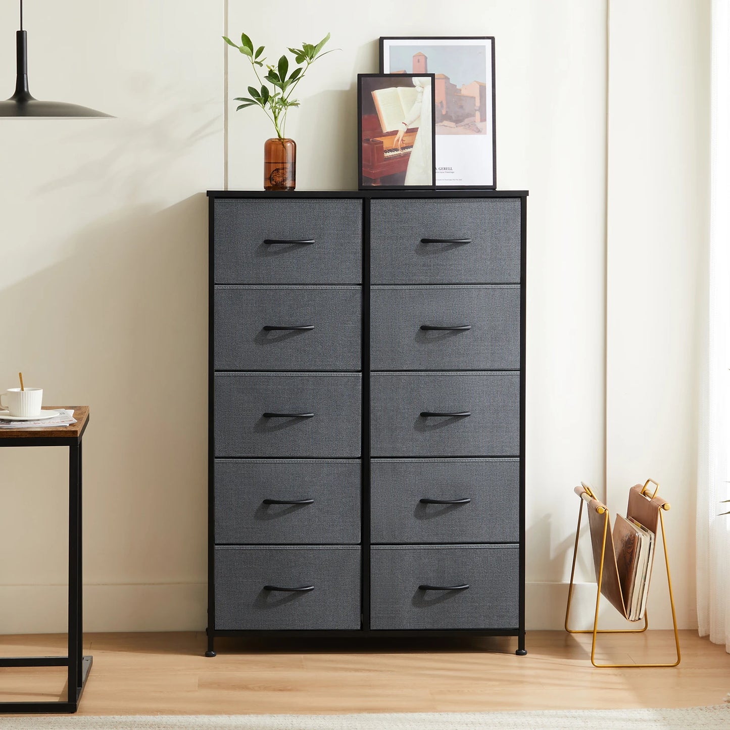 JHK Bedside Table With 10 Fabric Drawers Nightstand