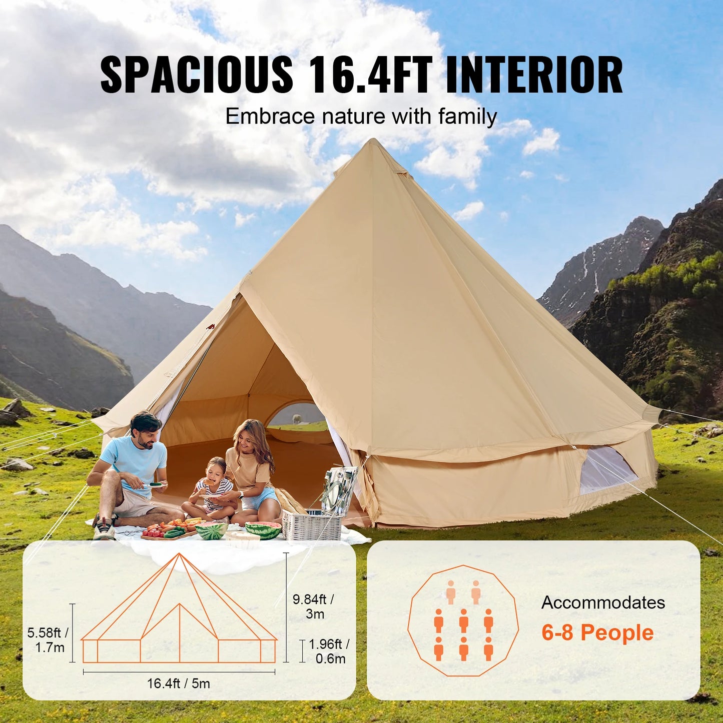 SucceBuy Canvas Bell Tent For Camping Holds 8 People