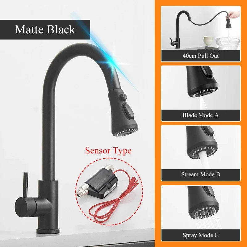 Shinesia Touch Sensor Kitchen Faucet With Dual Handle Pull Out