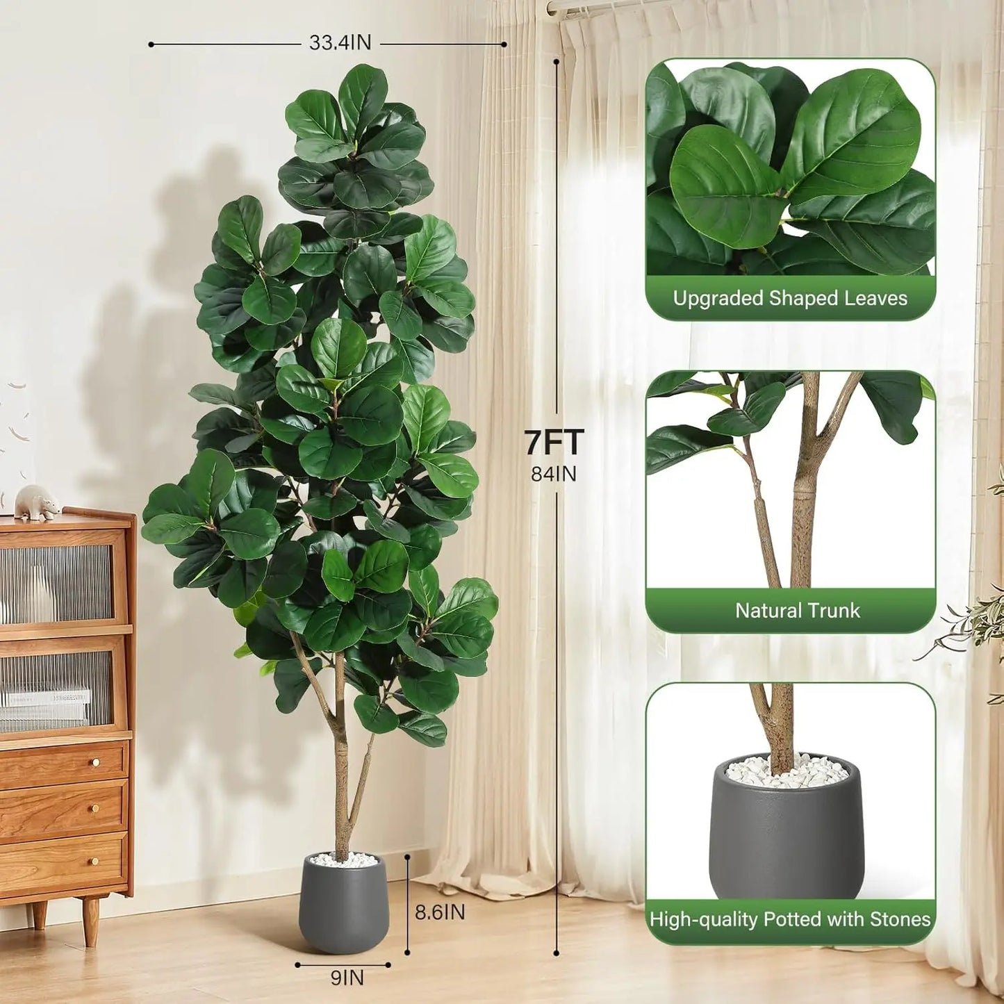 HiMISS Fiddle Leaf Fig Tree Artificial In White Planter Pot For Home Decor