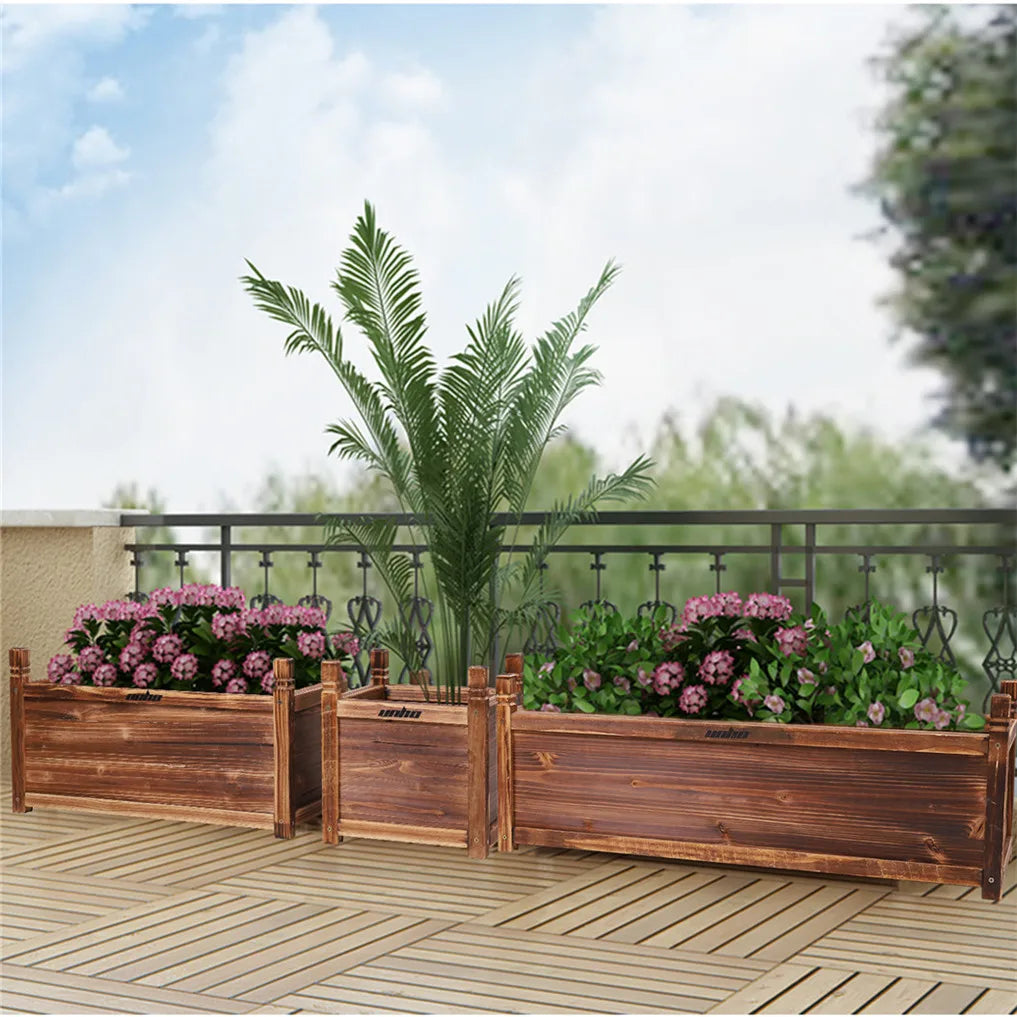 Wooden Raised Planter Box For Indoor Outdoor Vegetable Herb Garden