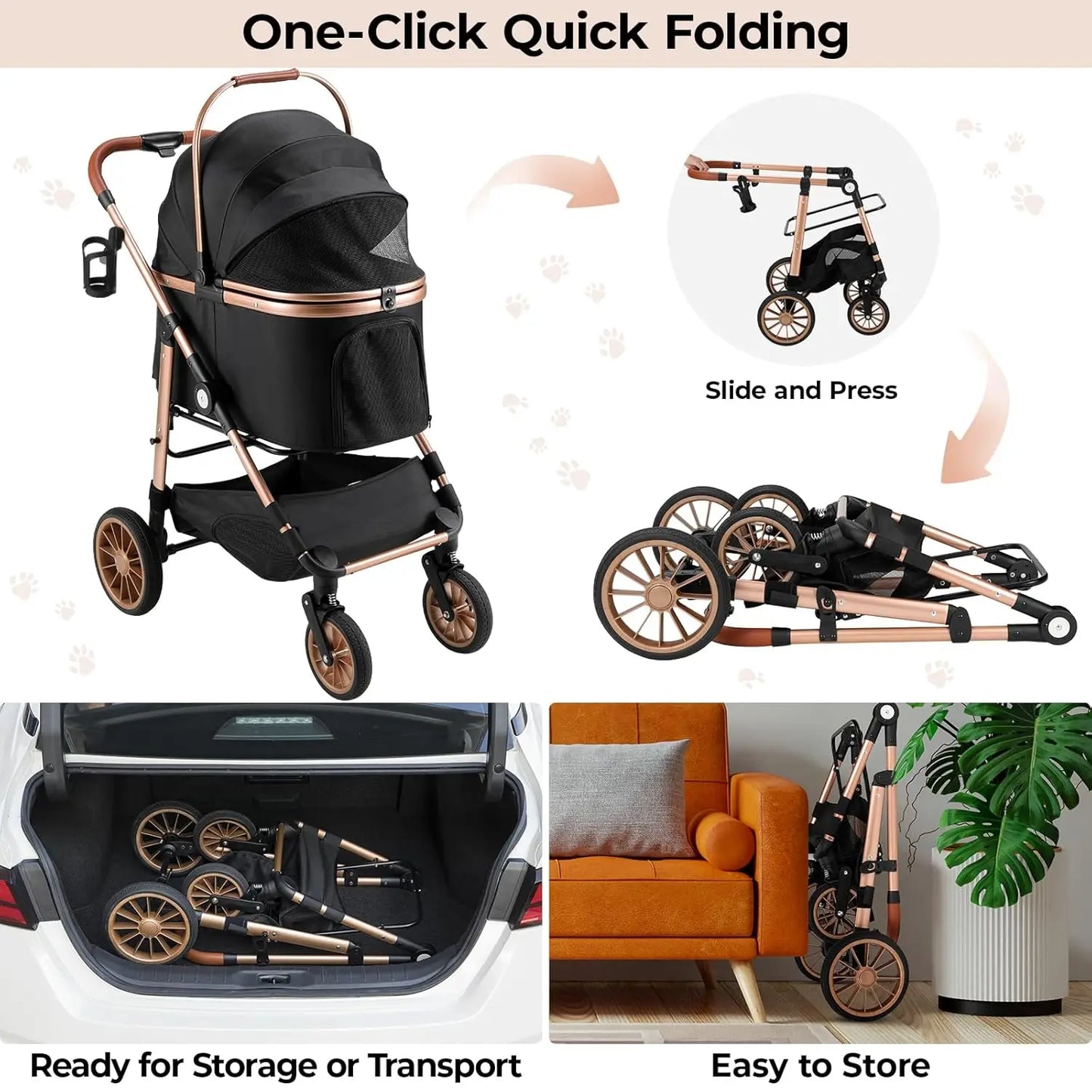 Foldable Cat and Dog Stroller 2in1 With 360 Degree Wheels Max Load 25 Kg