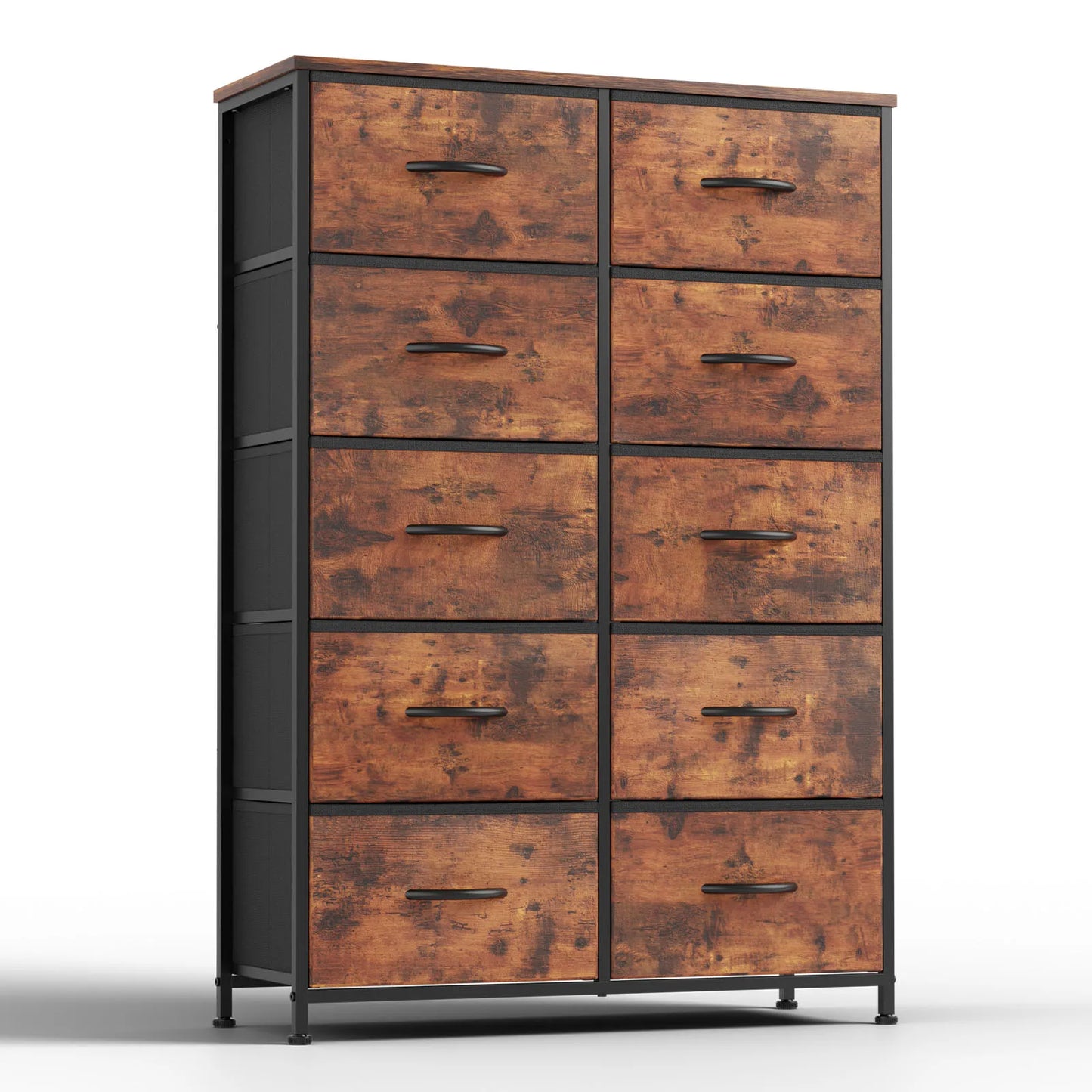 JHK Bedside Table With 10 Fabric Drawers Nightstand