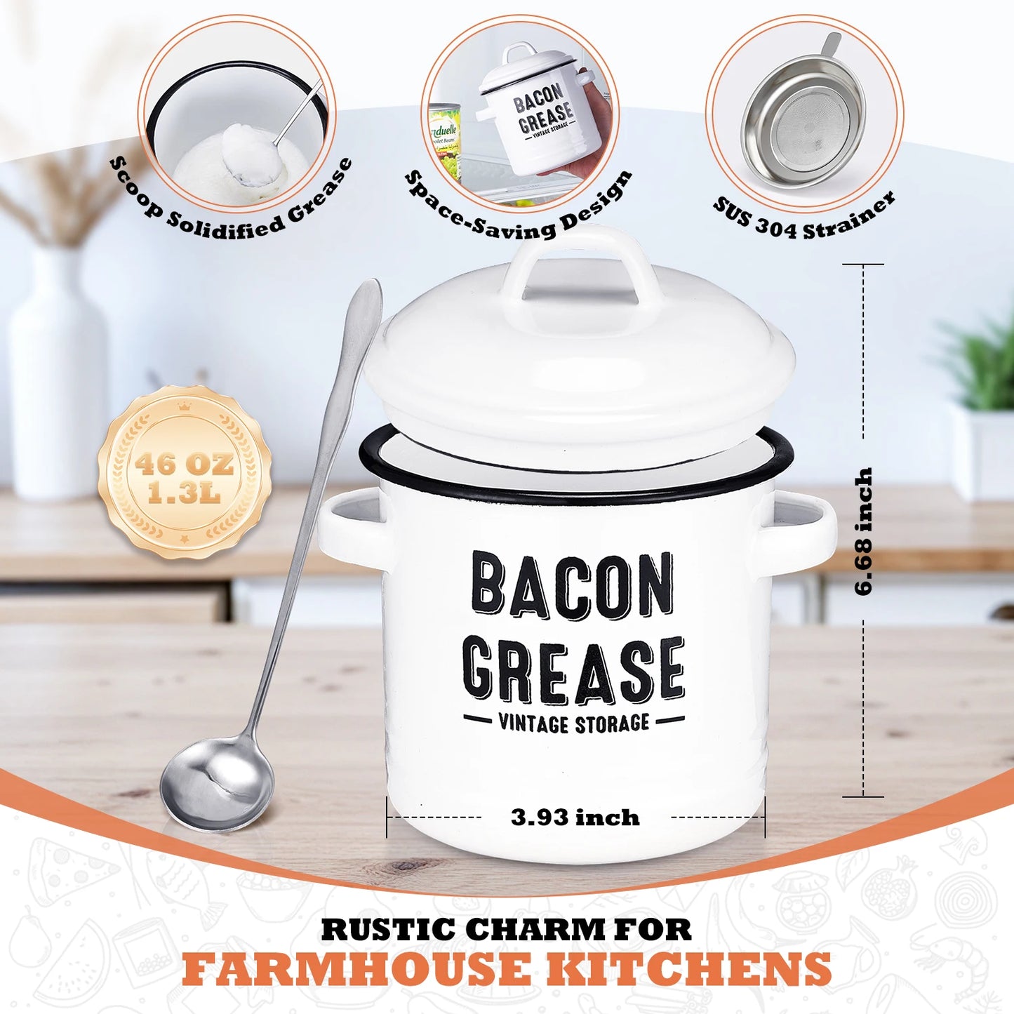 Bacon Grease Container With Strainer Kitchen Oil Storage