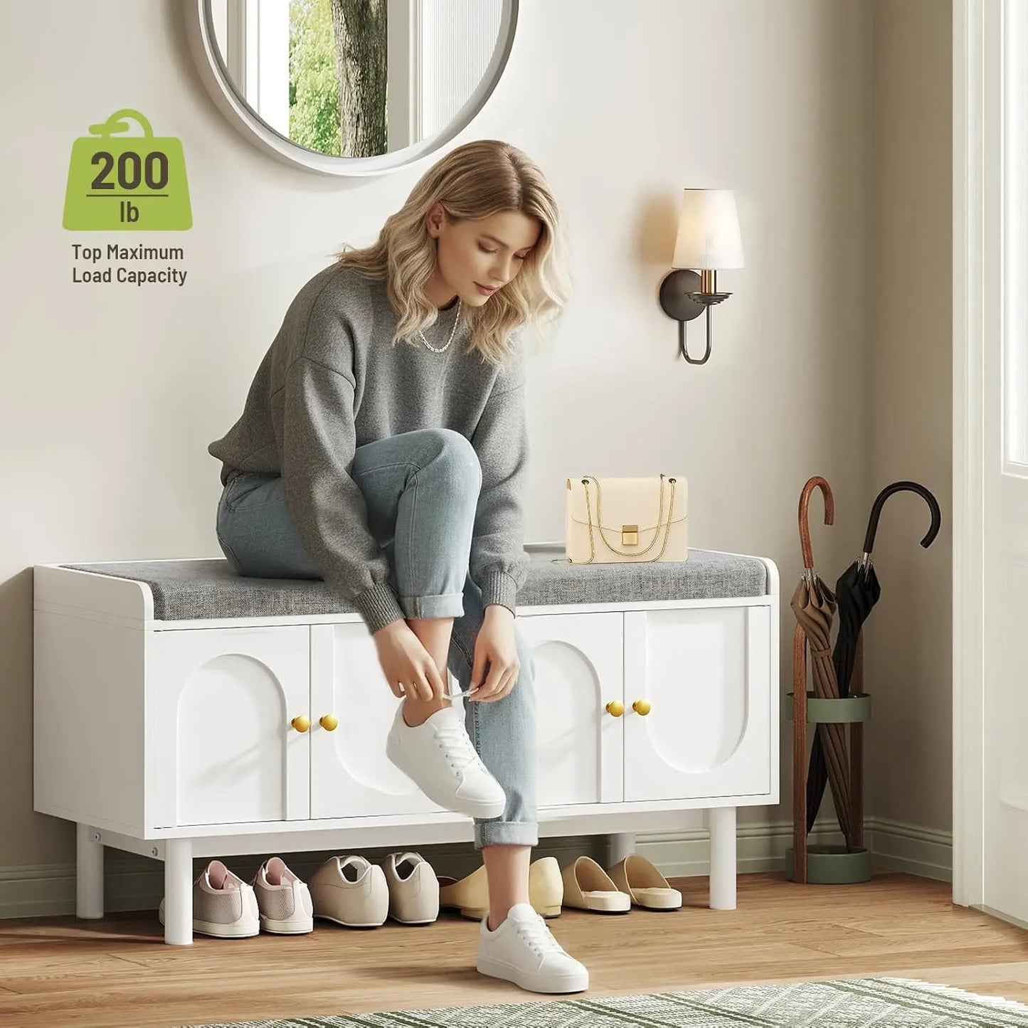 ZHILU Two Tier Entryway Shoe Storage Bench With Cushion