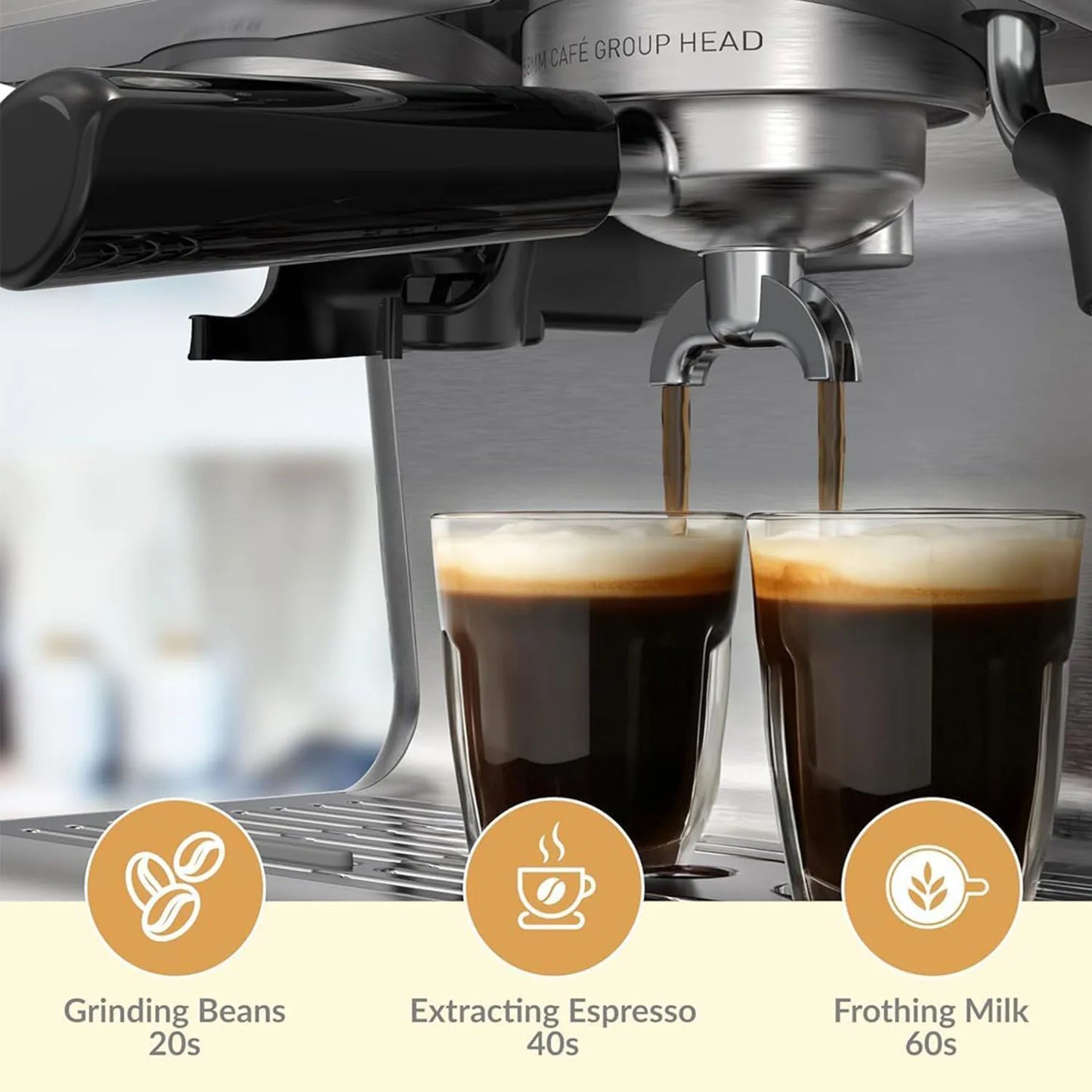 Acekool 20 Bar Espresso Machine With Grinder 1450W Latte