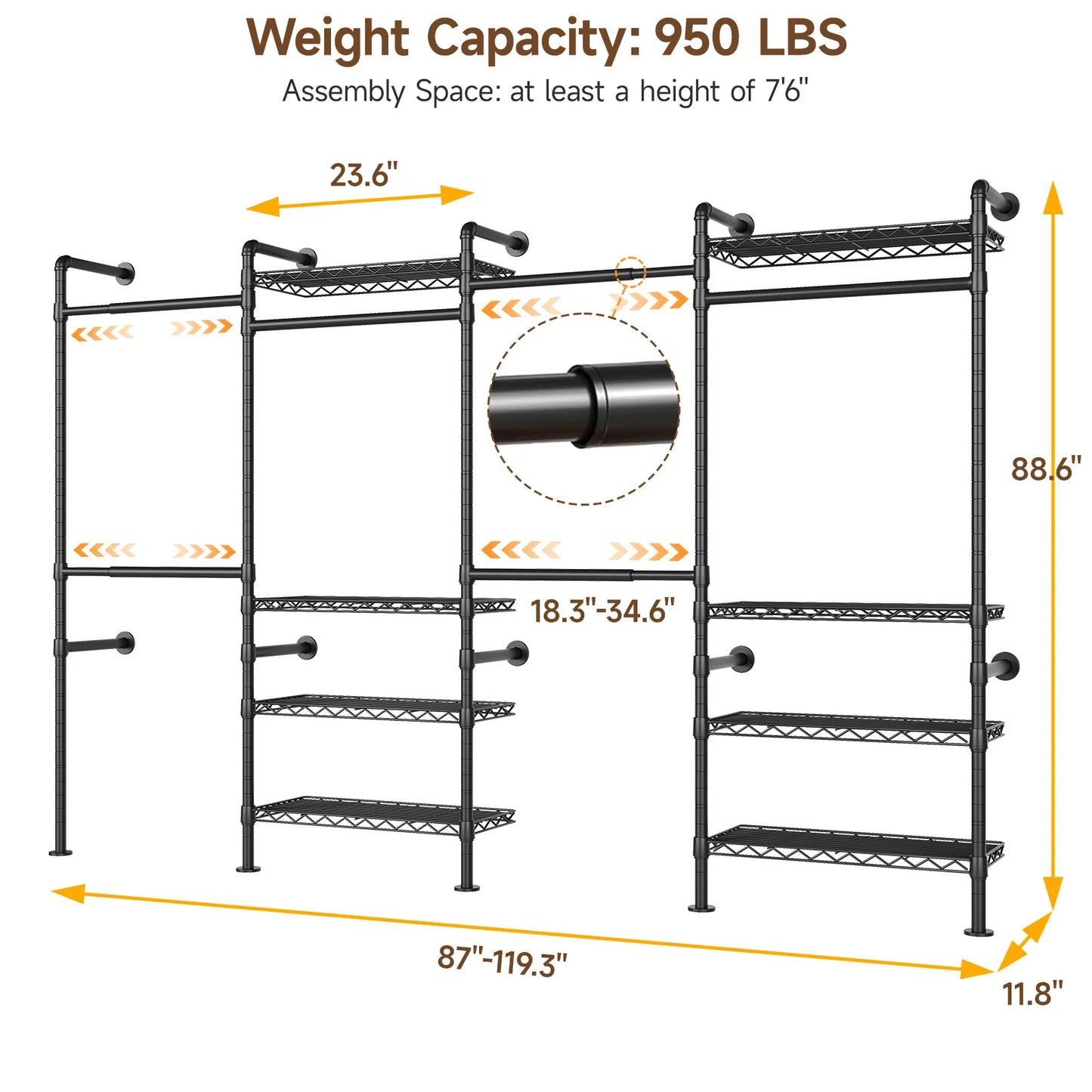 Wall Mounted Industrial Pipe Clothes Rack Closet Organizer Expandable Rods