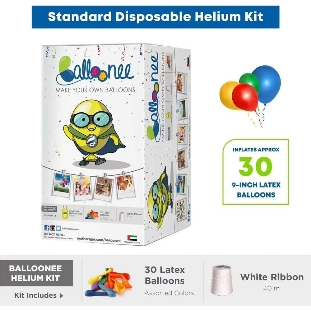 Balloonee Disposable Helium Tank Kit With 30 Latex Balloons Pump