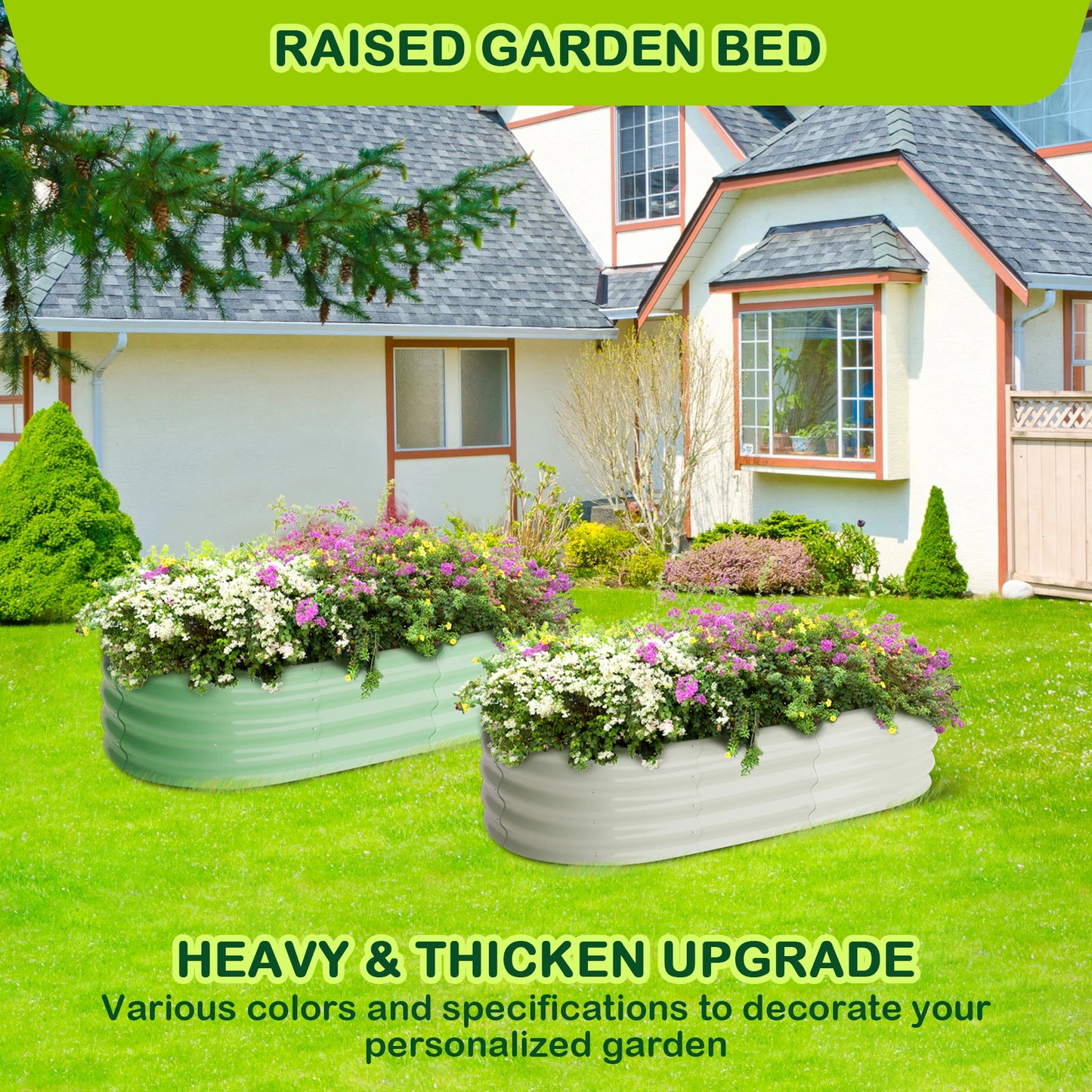 HiMISS Oval Galvanized Raised Garden Bed Set for Outdoor Use