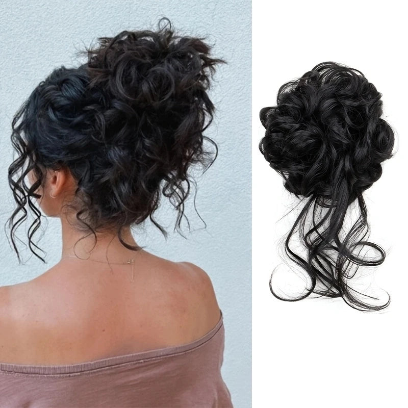 Synthetic Elegant Messy Curly Elastic Rubber Band Hair Bun