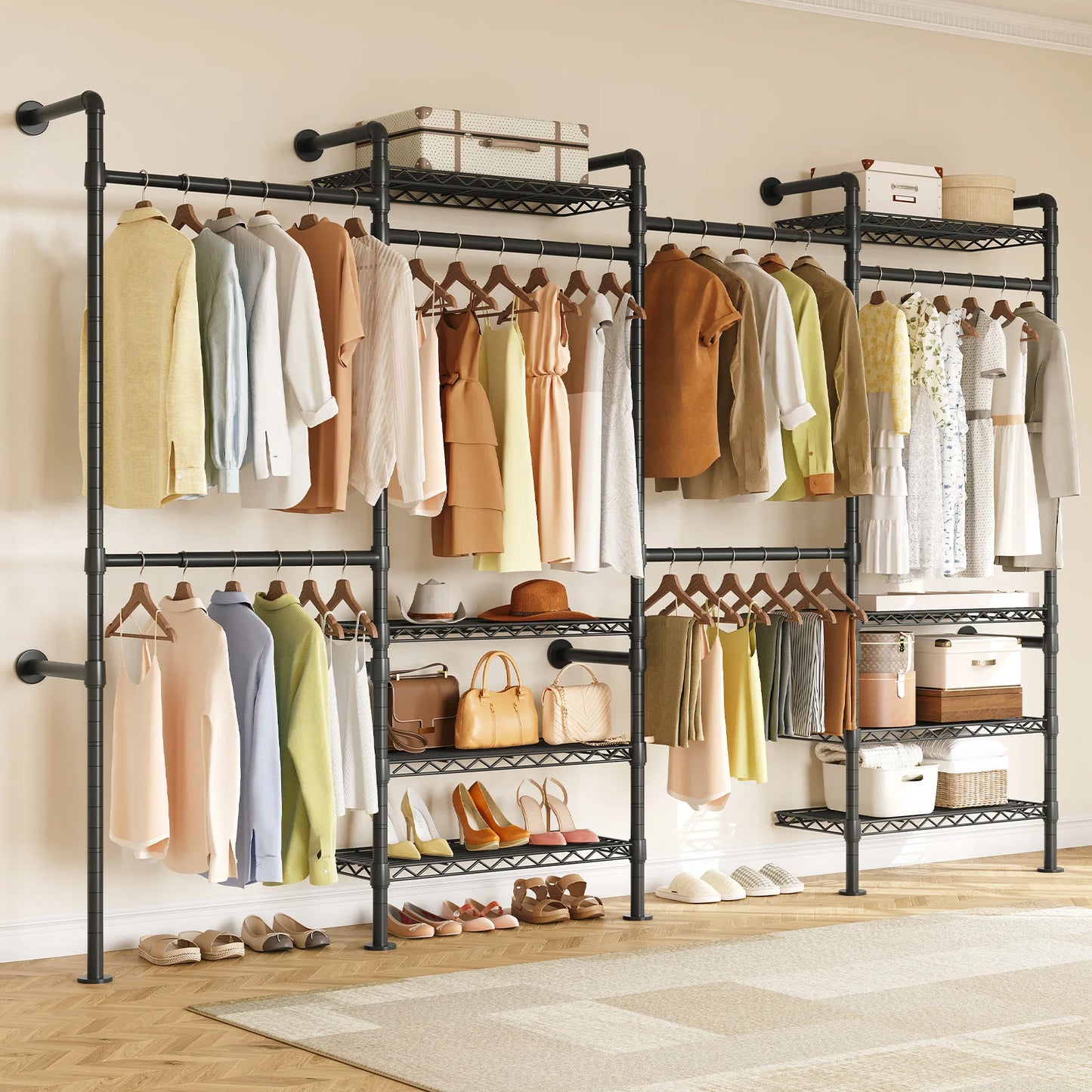 Wall Mounted Industrial Pipe Clothes Rack Closet Organizer Expandable Rods