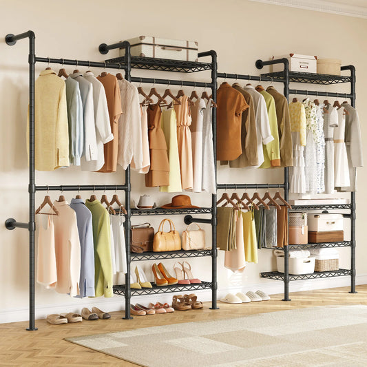 Wall Mounted Industrial Pipe Clothes Rack Closet Organizer Expandable Rods
