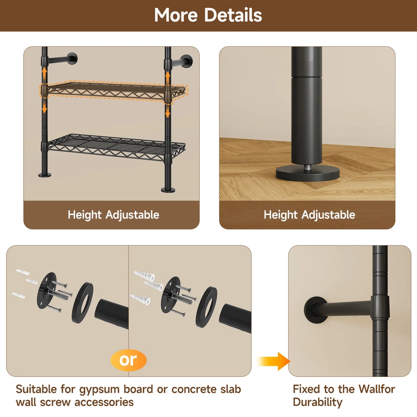 Wall Mounted Industrial Pipe Clothes Rack Closet Organizer Expandable Rods