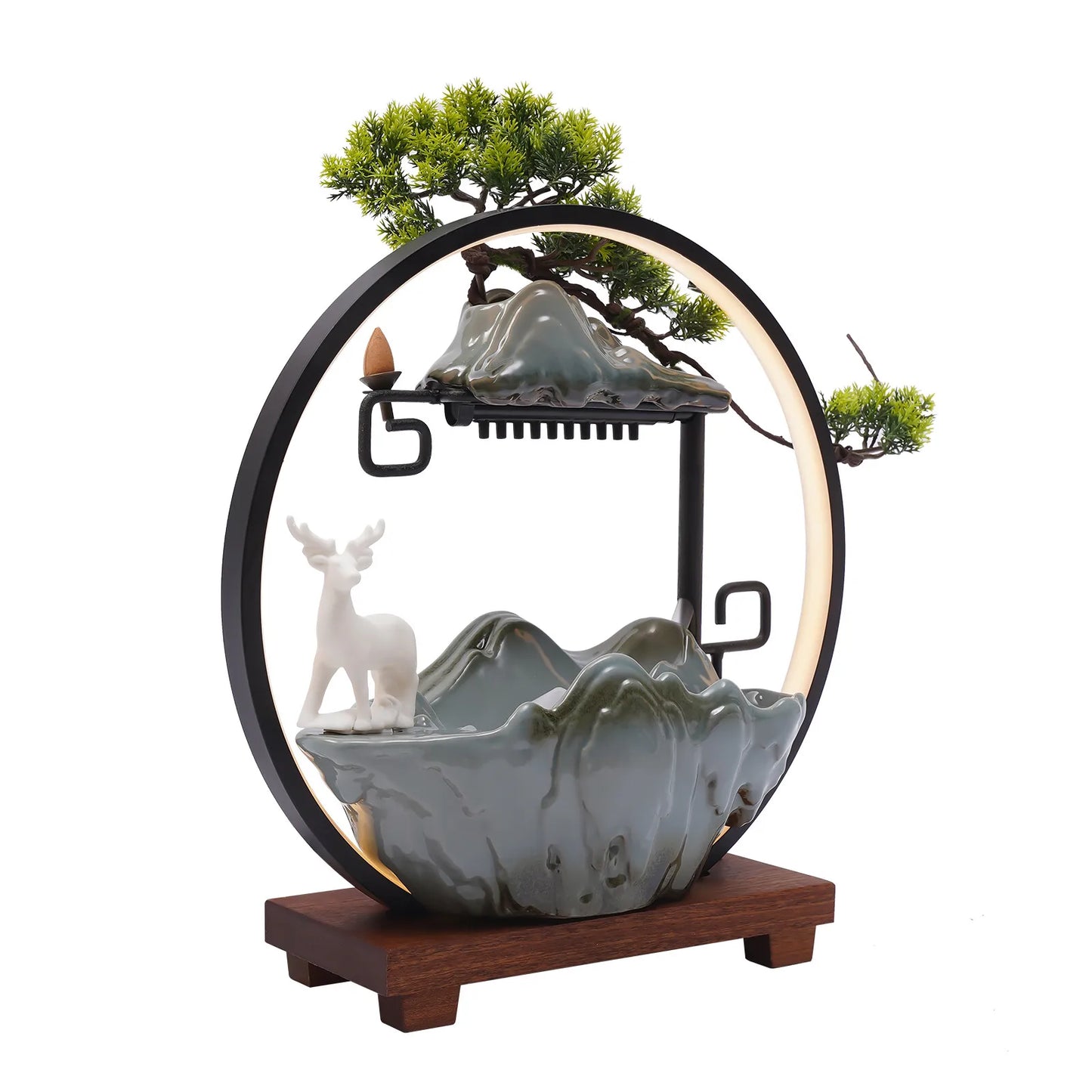 Bymaocar Tabletop Water Fountain Bonsai LED Mist Indoor Zen Decor