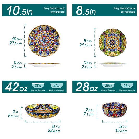 MALACASA Bohemian Porcelain Dinnerware Set Elegant Ceramic Tableware