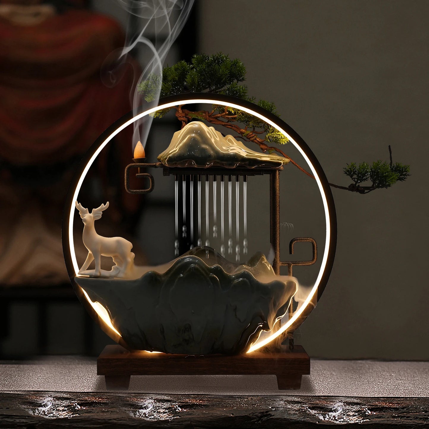 Bymaocar Tabletop Water Fountain Bonsai LED Mist Indoor Zen Decor