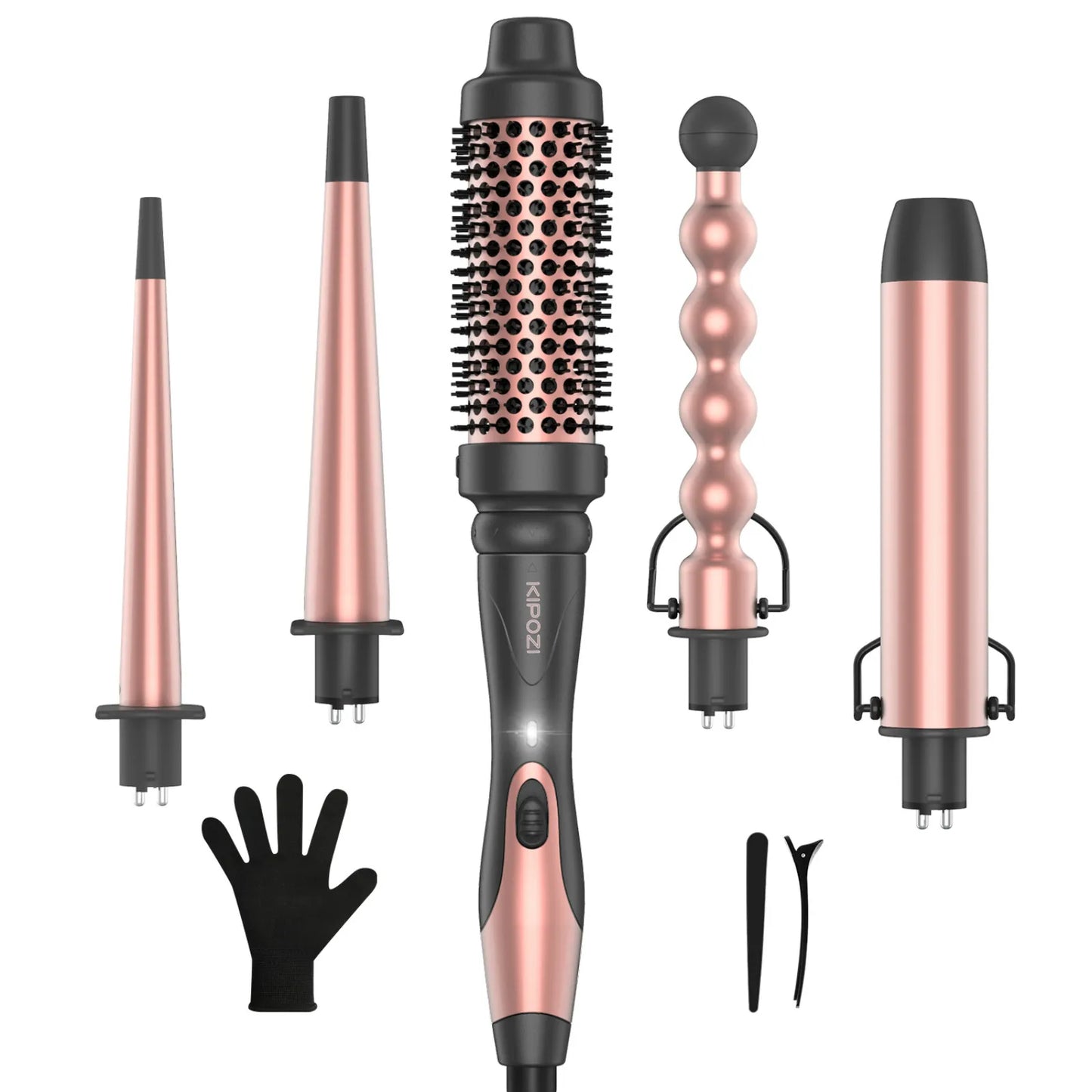 KIPOZI 5-In-1 Curling Iron Hot Air Brush Ceramic Barrels